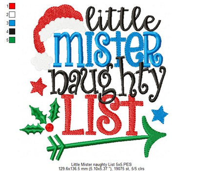 Little Mister Naughty List - Fill Stitch - Machine Embroidery Design