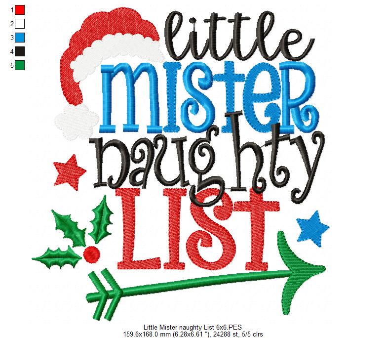 Little Mister Naughty List - Fill Stitch - Machine Embroidery Design