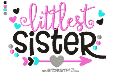 Littlest Sister Arrow Hearts – Fill Stitch – Machine Embroidery Design