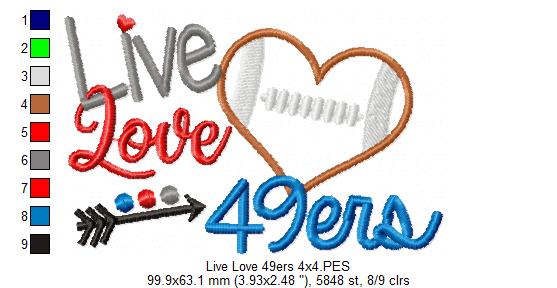 Football Live Love 49ers - Applique