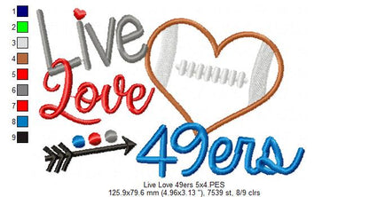 Football Live Love 49ers - Applique