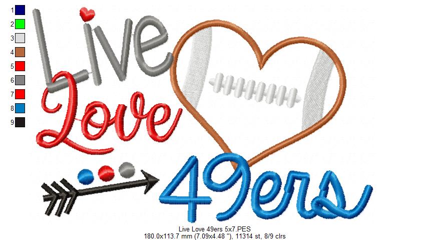 Football Live Love 49ers - Applique