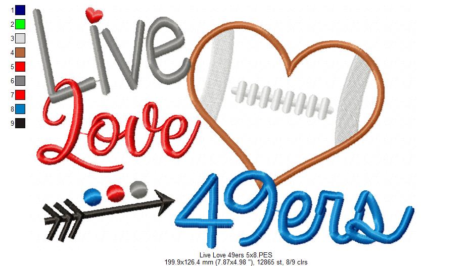 Football Live Love 49ers - Applique