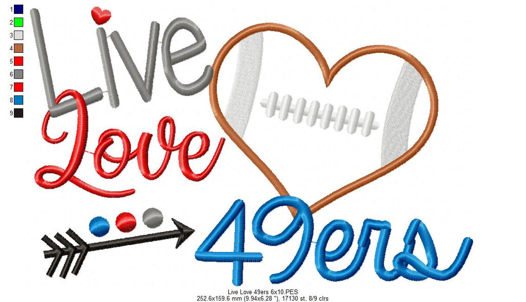 Football Live Love 49ers - Applique