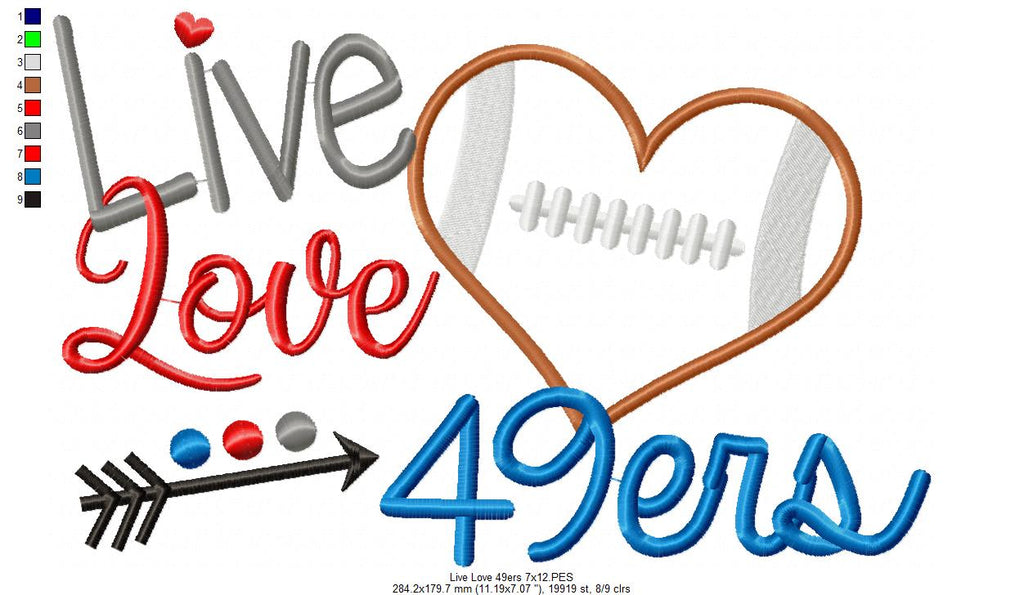 Football Live Love 49ers - Applique