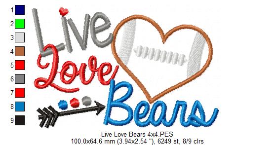 Football Live Love Bears - Applique