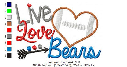Football Live Love Bears - Applique