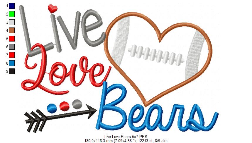 Football Live Love Bears - Applique