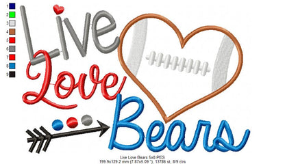 Football Live Love Bears - Applique