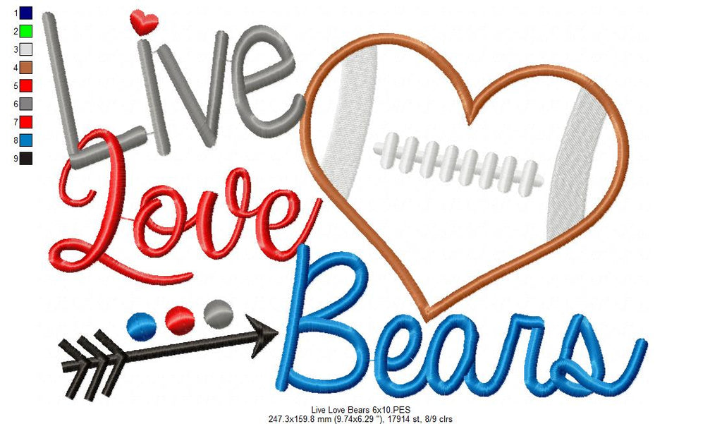 Football Live Love Bears - Applique