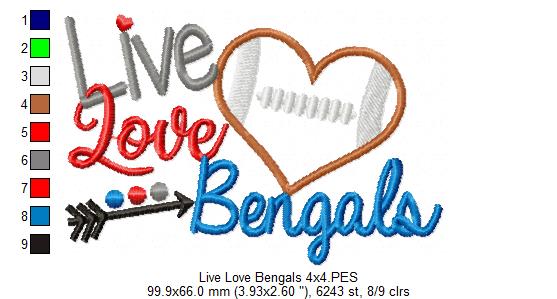 Live Love Bengals – Appliqué – Machine Embroidery Design