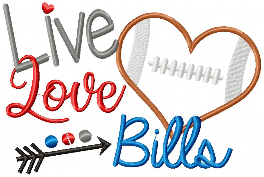 Live Love Bills Football Heart – Appliqué – Machine Embroidery Design