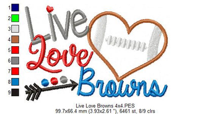 Live Love Browns – Appliqué – Machine Embroidery Design