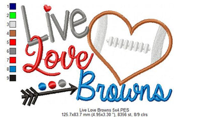 Live Love Browns – Appliqué – Machine Embroidery Design