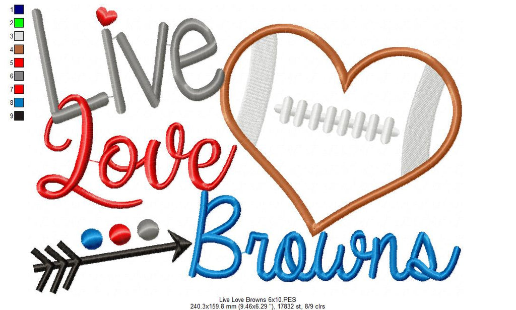 Football Live Love Browns - Applique