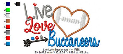 Football Live Love Buccaneers - Applique