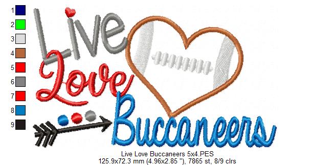 Football Live Love Buccaneers - Applique