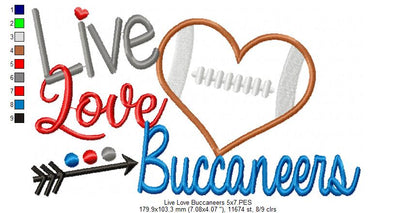 Football Live Love Buccaneers - Applique