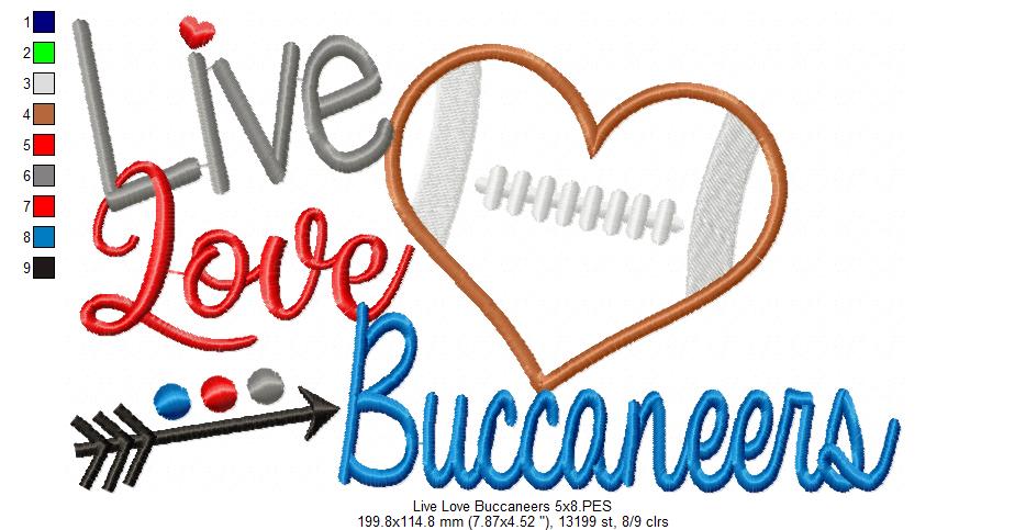 Football Live Love Buccaneers - Applique