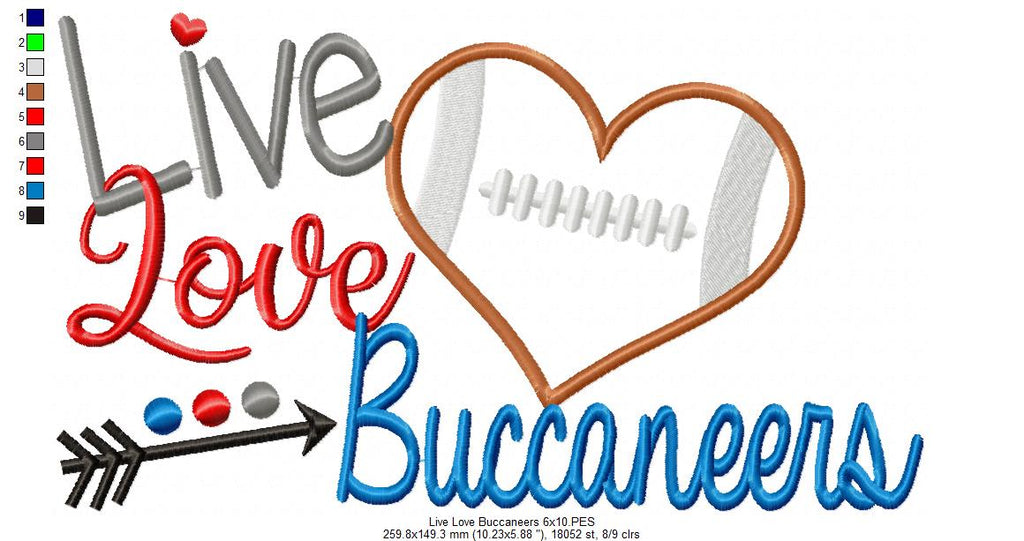 Football Live Love Buccaneers - Applique