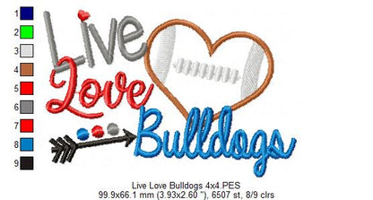 Live Love Bulldogs - Appliqué - Machine Embroidery Design