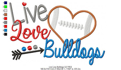 Live Love Bulldogs - Appliqué - Machine Embroidery Design