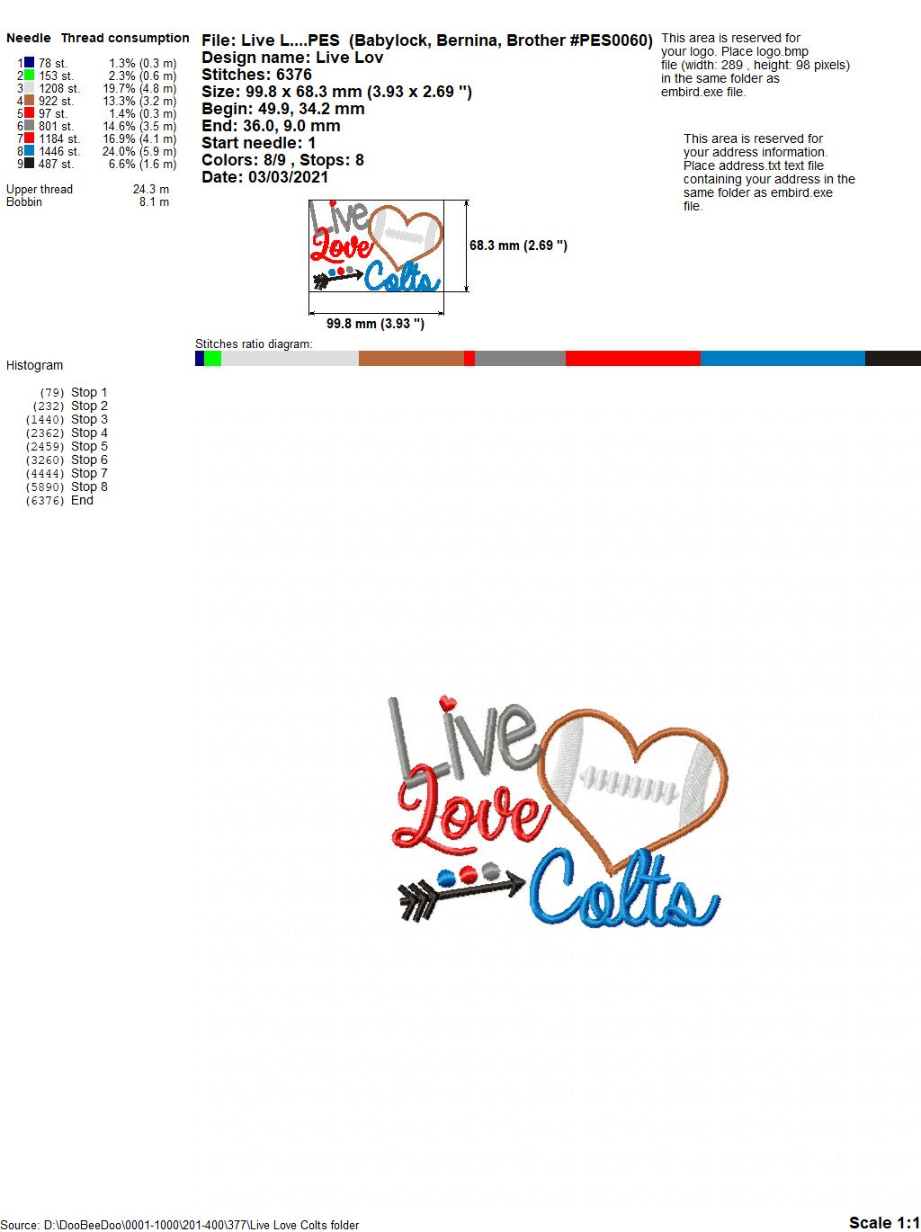 Football Live Love Colts - Applique