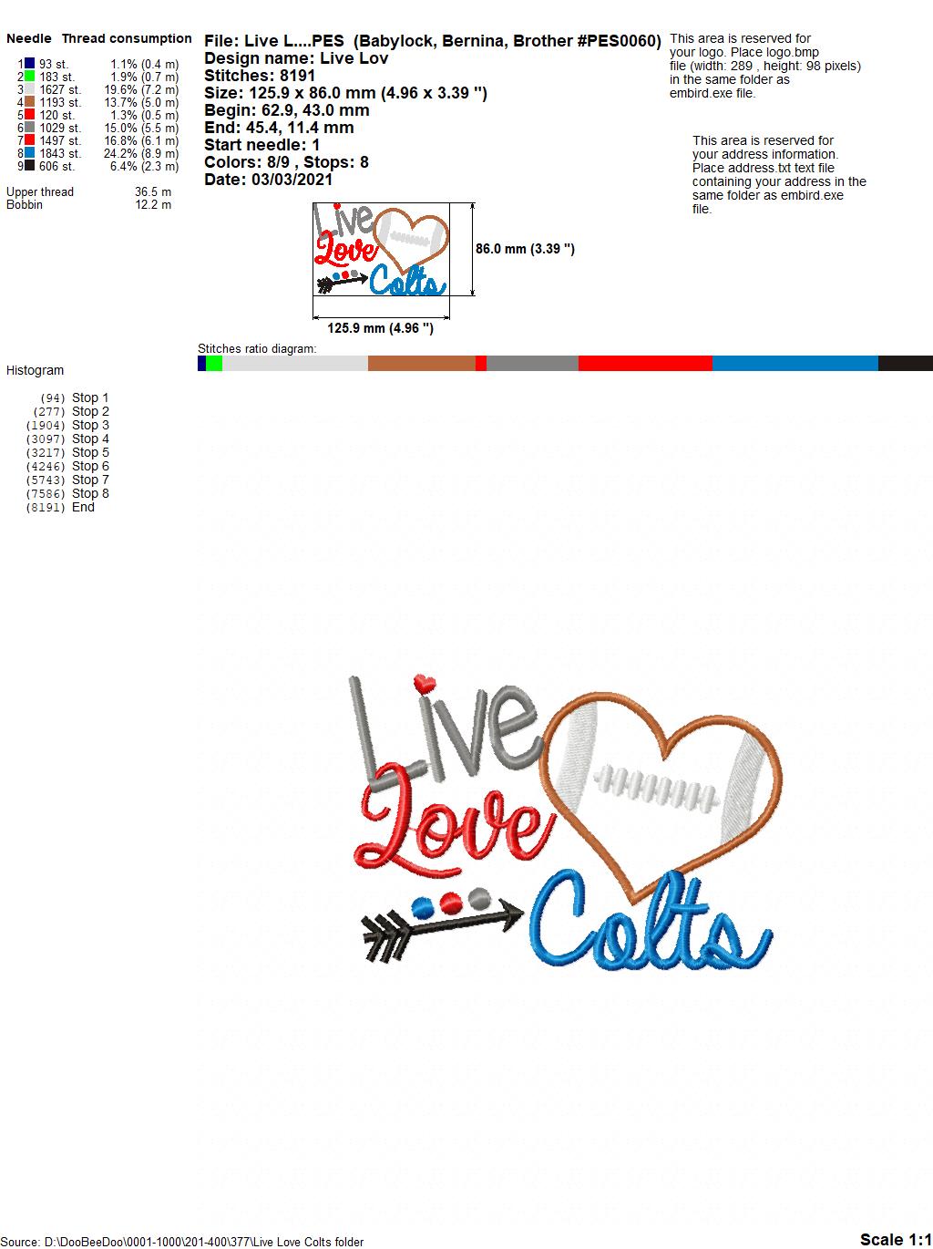 Football Live Love Colts - Applique