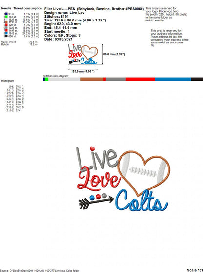 Football Live Love Colts - Applique