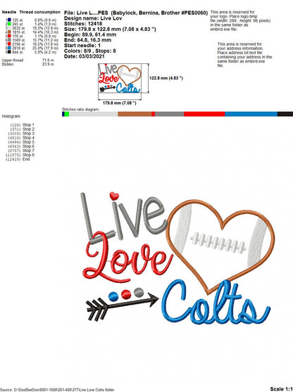 Football Live Love Colts - Applique