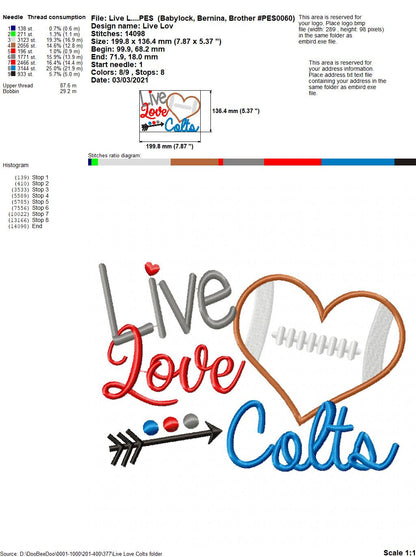 Football Live Love Colts - Applique