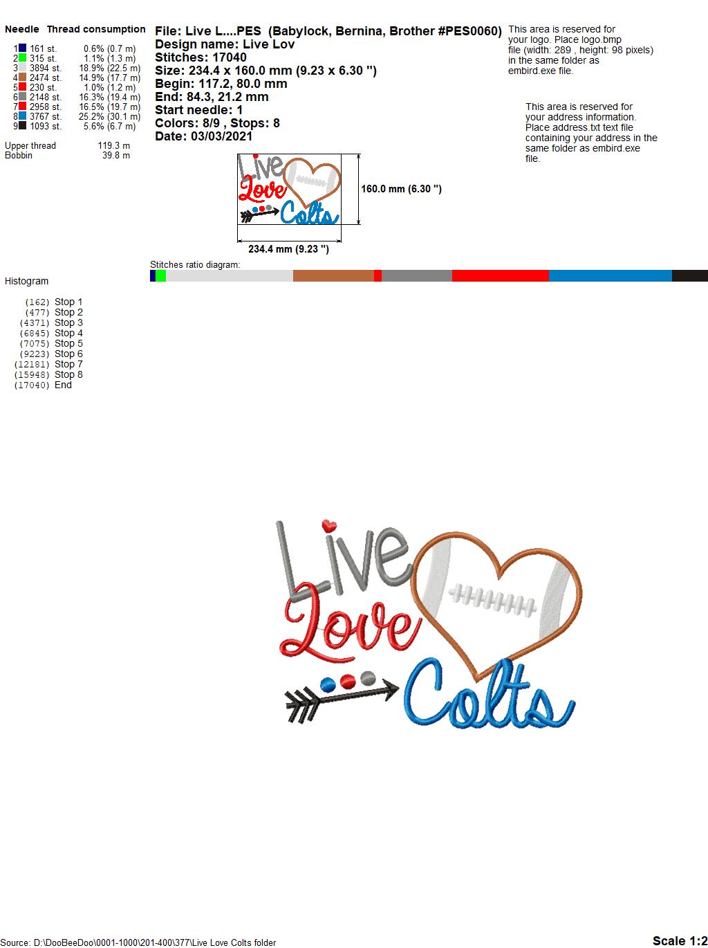 Football Live Love Colts - Applique