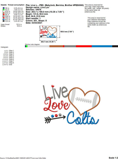 Football Live Love Colts - Applique