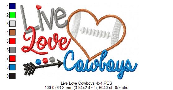 Football Live Love Cowboys - Applique
