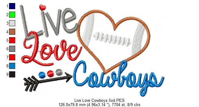 Football Live Love Cowboys - Applique