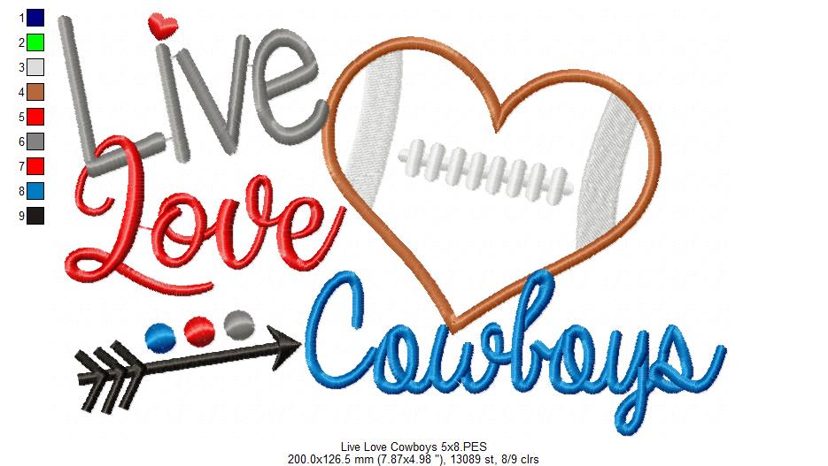 Football Live Love Cowboys - Applique
