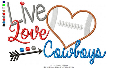 Football Live Love Cowboys - Applique