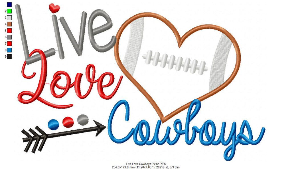 Football Live Love Cowboys - Applique