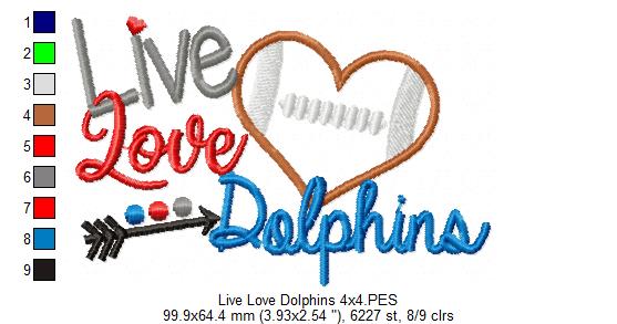 Football Live Love Dolphins - Applique