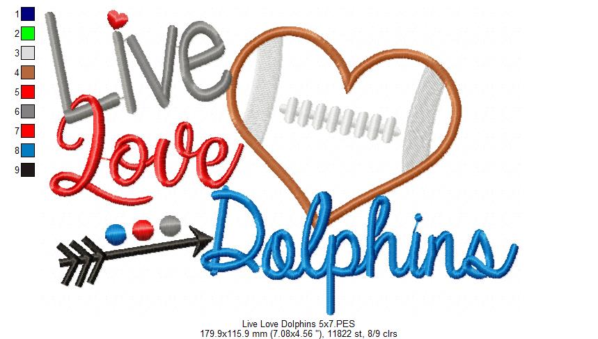 Football Live Love Dolphins - Applique