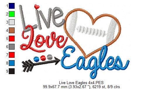 Football Live Love Eagles - Applique