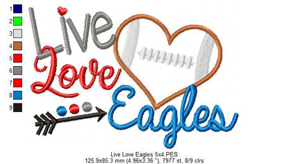 Football Live Love Eagles - Applique