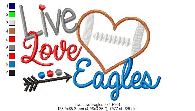 Football Live Love Eagles - Applique