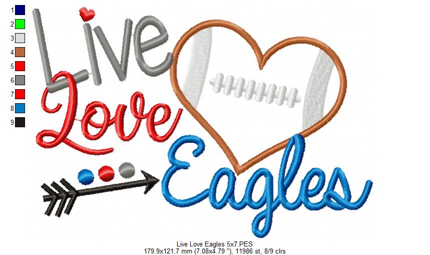Football Live Love Eagles - Applique
