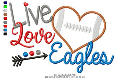 Football Live Love Eagles - Applique