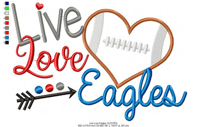 Football Live Love Eagles - Applique