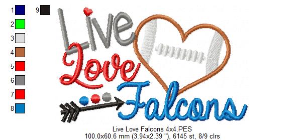 Football Live Love Falcons - Applique