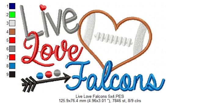 Football Live Love Falcons - Applique