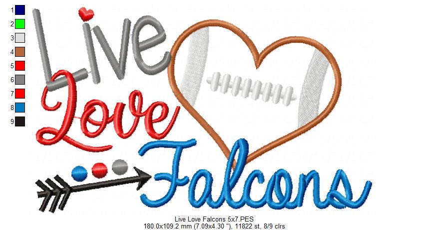 Football Live Love Falcons - Applique