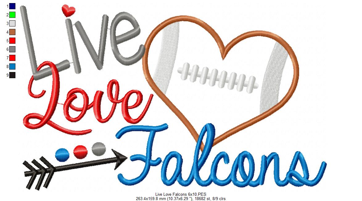 Football Live Love Falcons - Applique